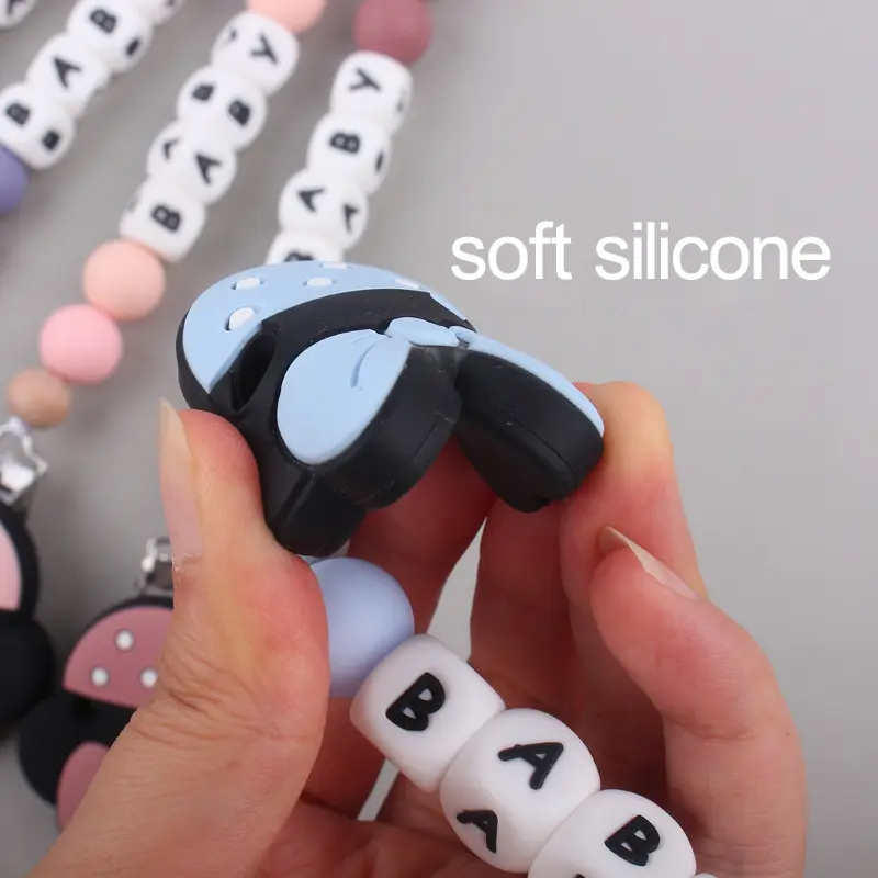 New Pacifier Chain English Letters Silicone Clips Mouse Teether Holder Soother Baby Teething Toy Chew Gift No-Custom Personalize