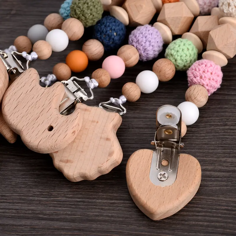 Baby Wooden Pacifier Clip Bracelet Set For Anti-Dorp Baby Soother Dummy Holder Chain Nursing Teether Chew Toys Shower Gifts
