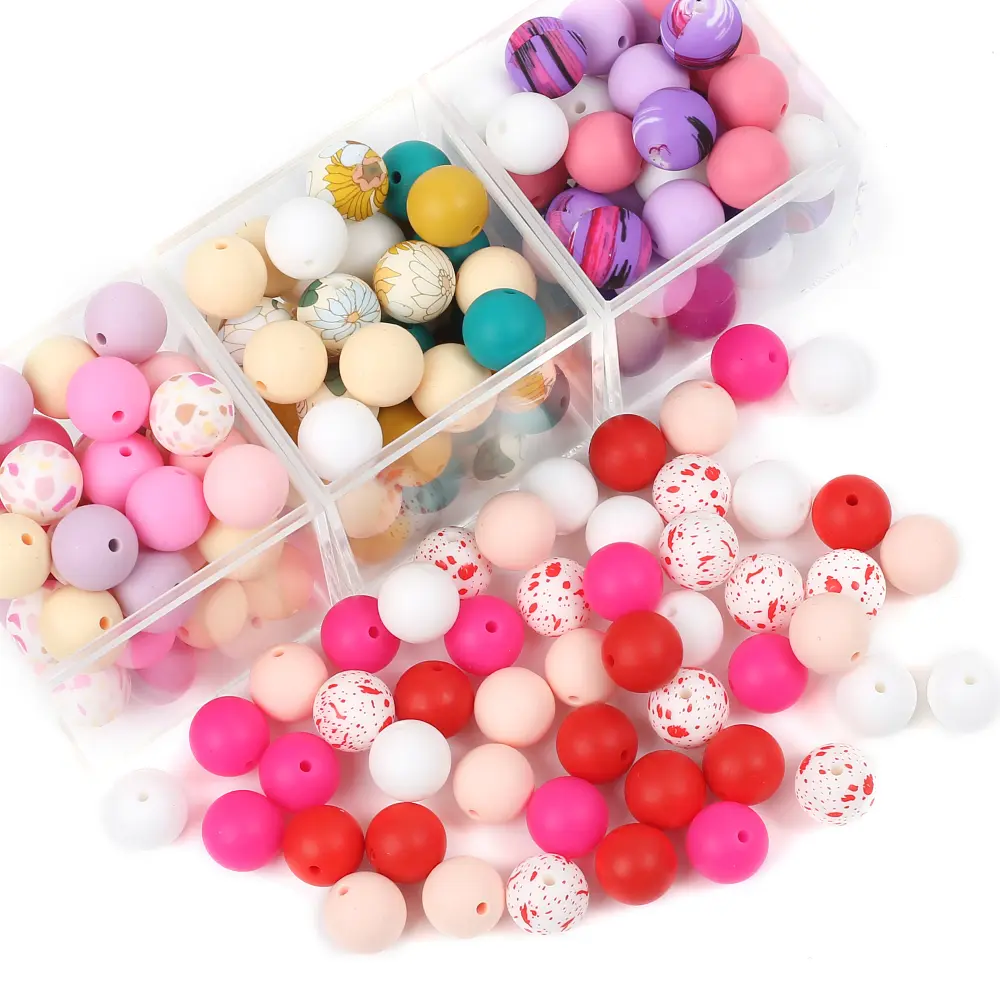 30pcs Baby Round Silicone Beads 15mm Teethers Teething Beads for DIY Newborn Oral Care Rodent Pacifier Chain Pearls BPA Free