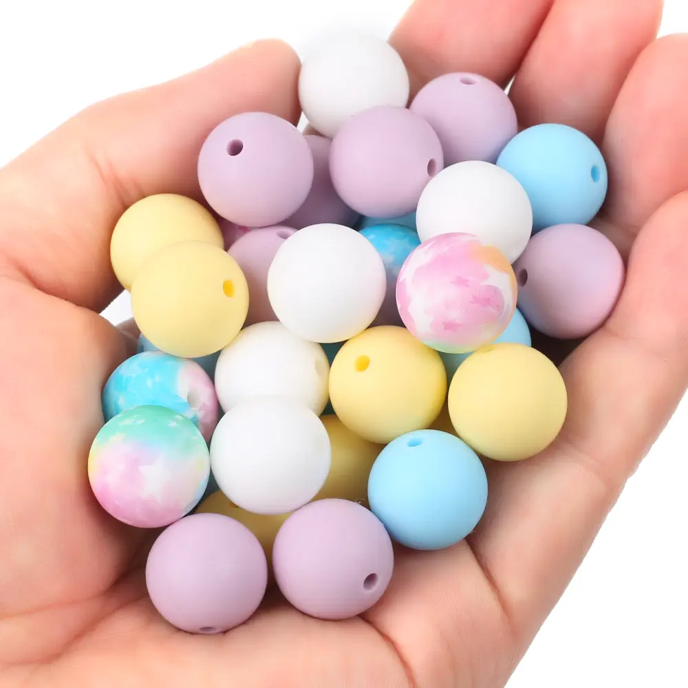 30pcs Baby Round Silicone Beads 15mm Teethers Teething Beads for DIY Newborn Oral Care Rodent Pacifier Chain Pearls BPA Free