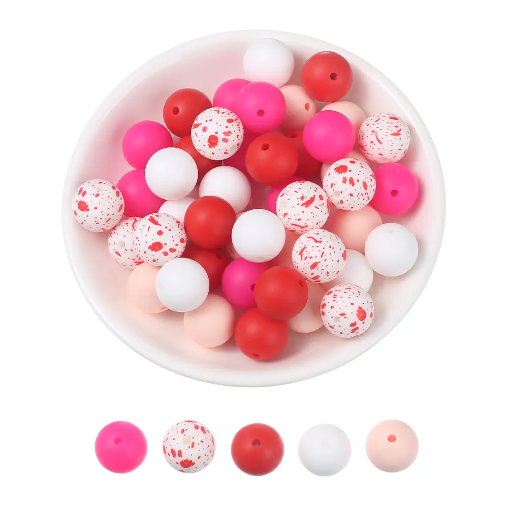 30pcs Baby Round Silicone Beads 15mm Teethers Teething Beads for DIY Newborn Oral Care Rodent Pacifier Chain Pearls BPA Free