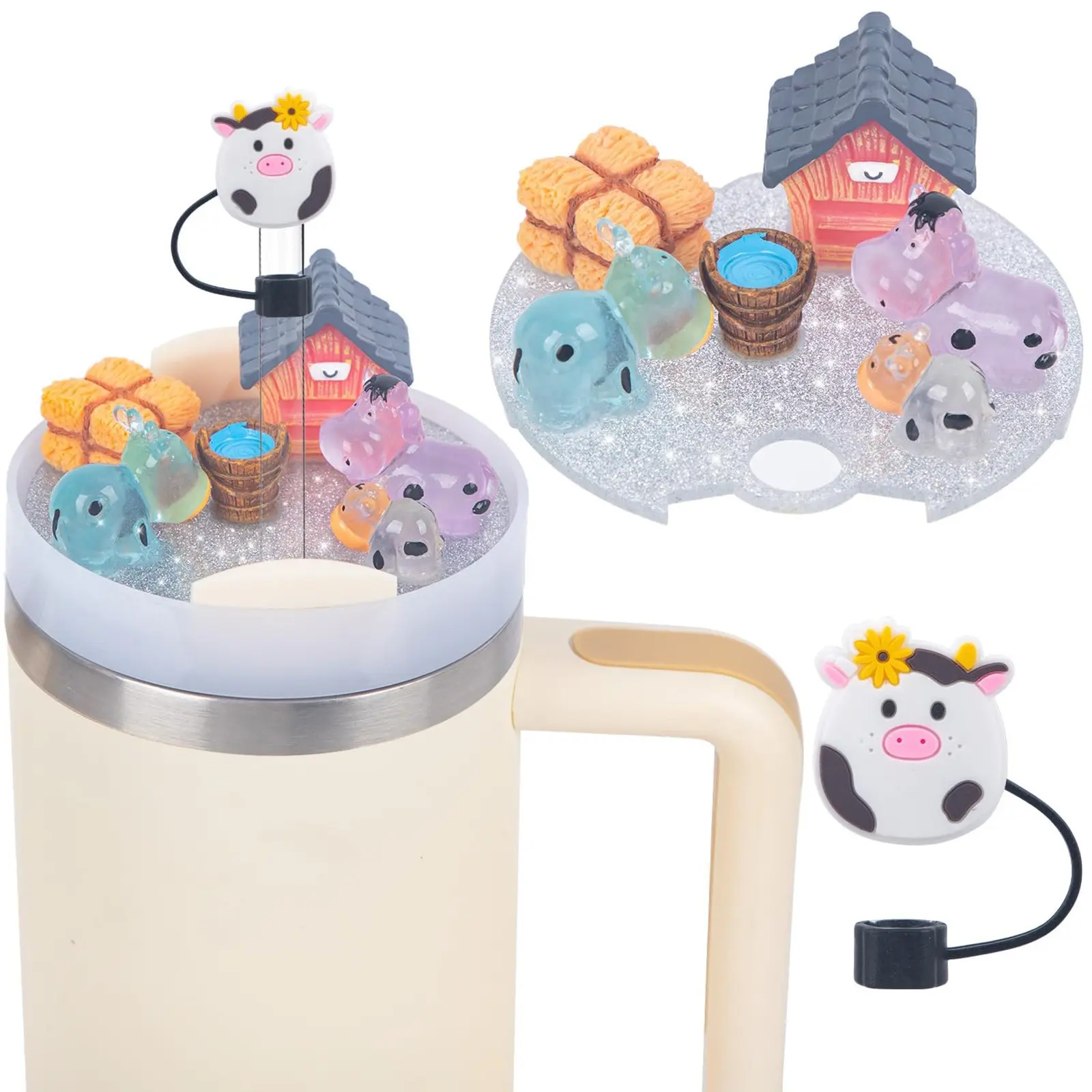 Accessories Charms Set Compatible with Stanley Trumbler 30oz/40oz, Stanley Cup Lid Accessories Charms & Silicone Straw Cover Cap