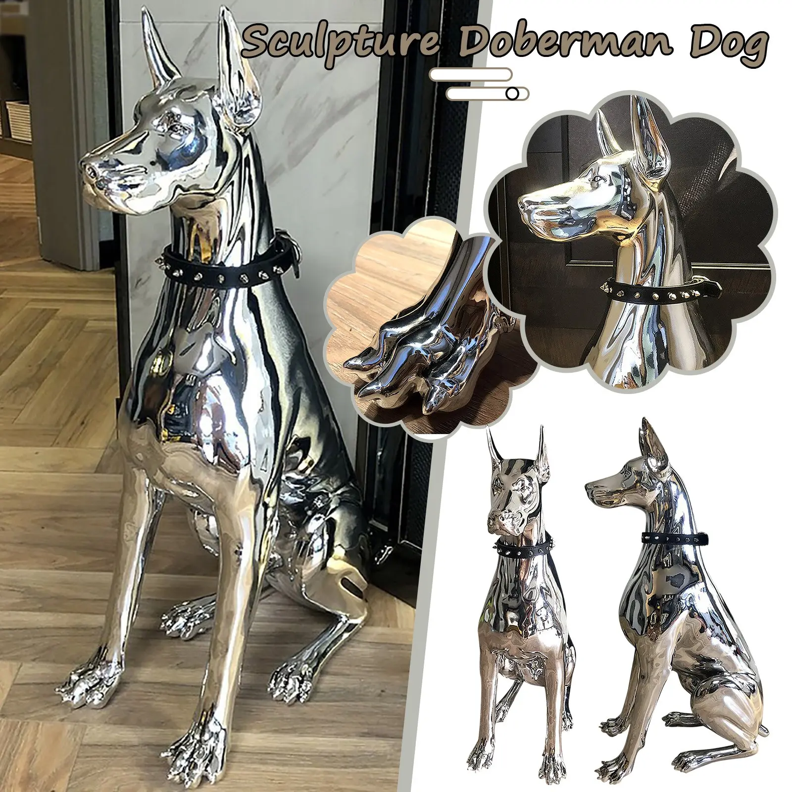 Nordic Home Decoration Electroplate Doberman Dog Sculptures and Figurines,Large Art Home Accessories Room Decor Animal Statue