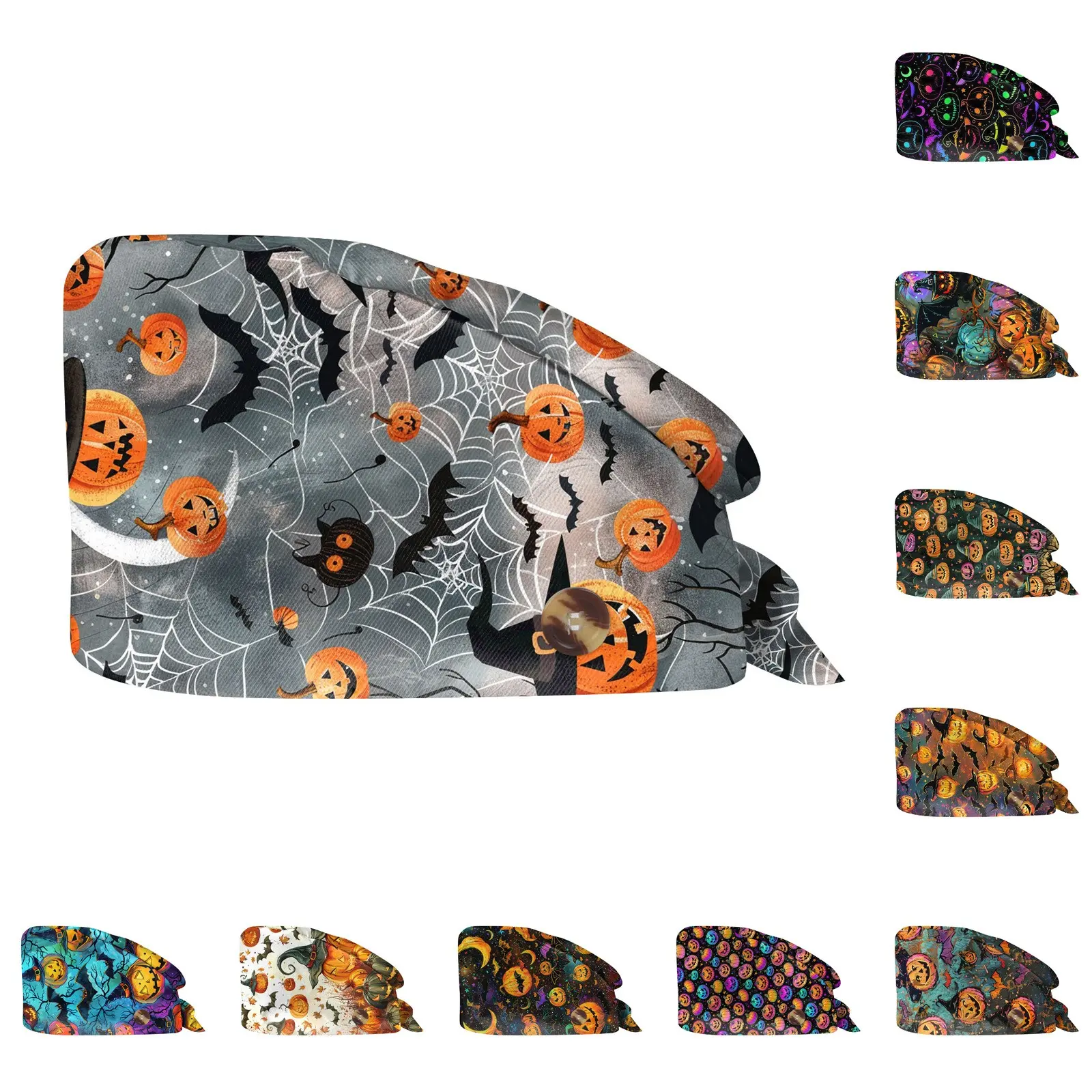 Women'S Halloween Scrubs Caps Weat-Absorbent Elastic Section Pet Grooming Nursing Work Hats Lab Flower Print Scrub Hat