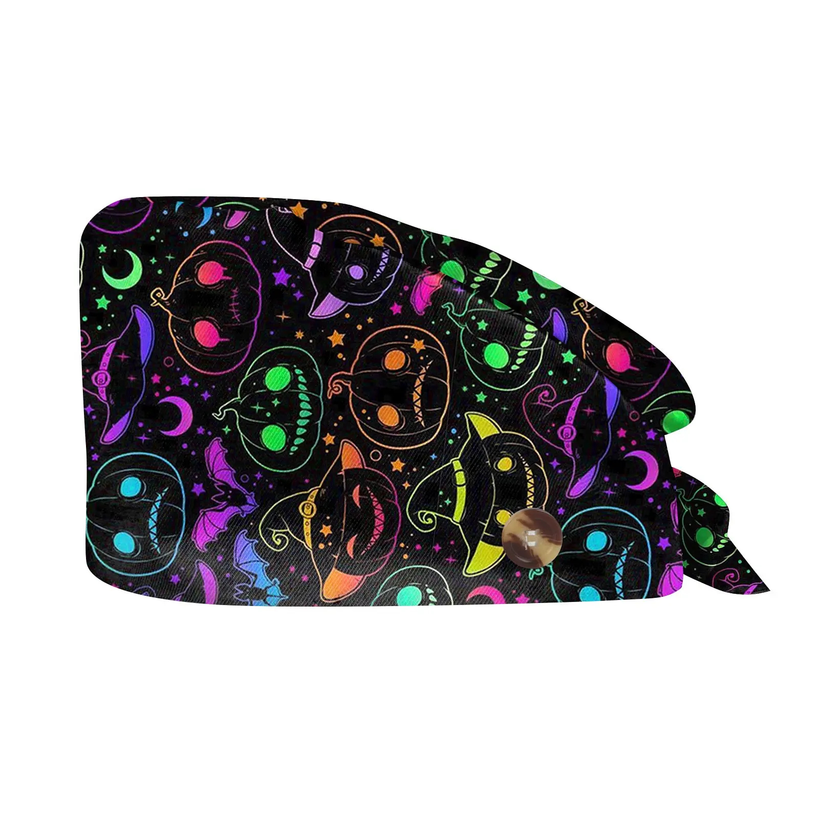 Women'S Halloween Scrubs Caps Weat-Absorbent Elastic Section Pet Grooming Nursing Work Hats Lab Flower Print Scrub Hat