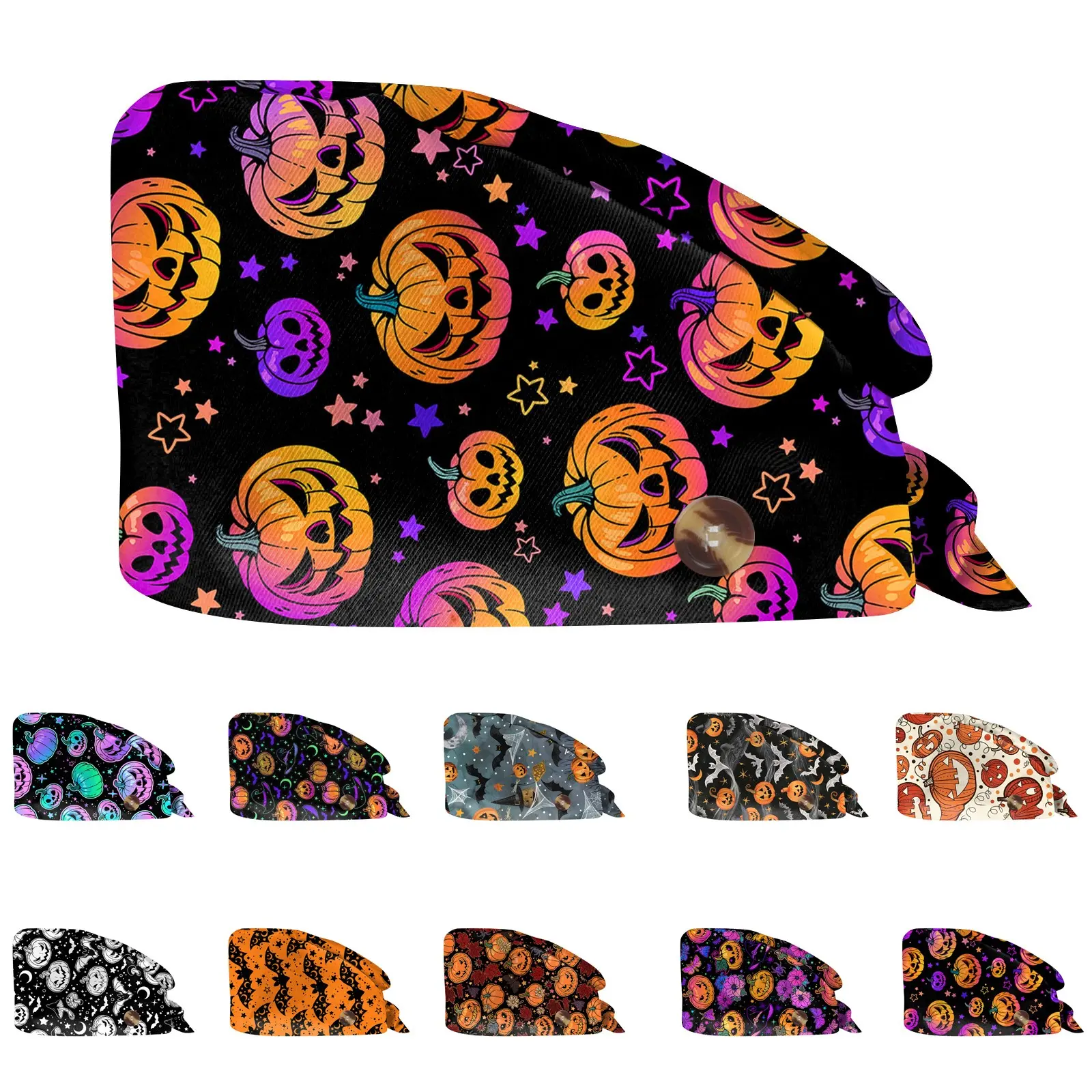 Halloween Cartoon Printing Scrubs Caps Surgery Hat Women Nurse Scrubs Cap Pet Clinic Work Hat Medical Scrub Hats