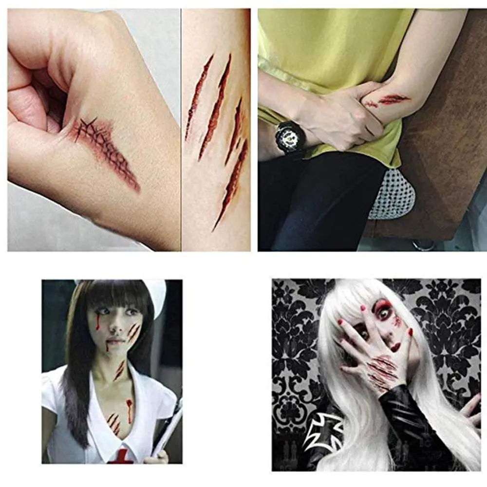 Halloween Temporary Tattoo Stickers Waterproof Lasting Realistic Horror Bloody Scar Wound Party DIY Body Art Decoration Stickers