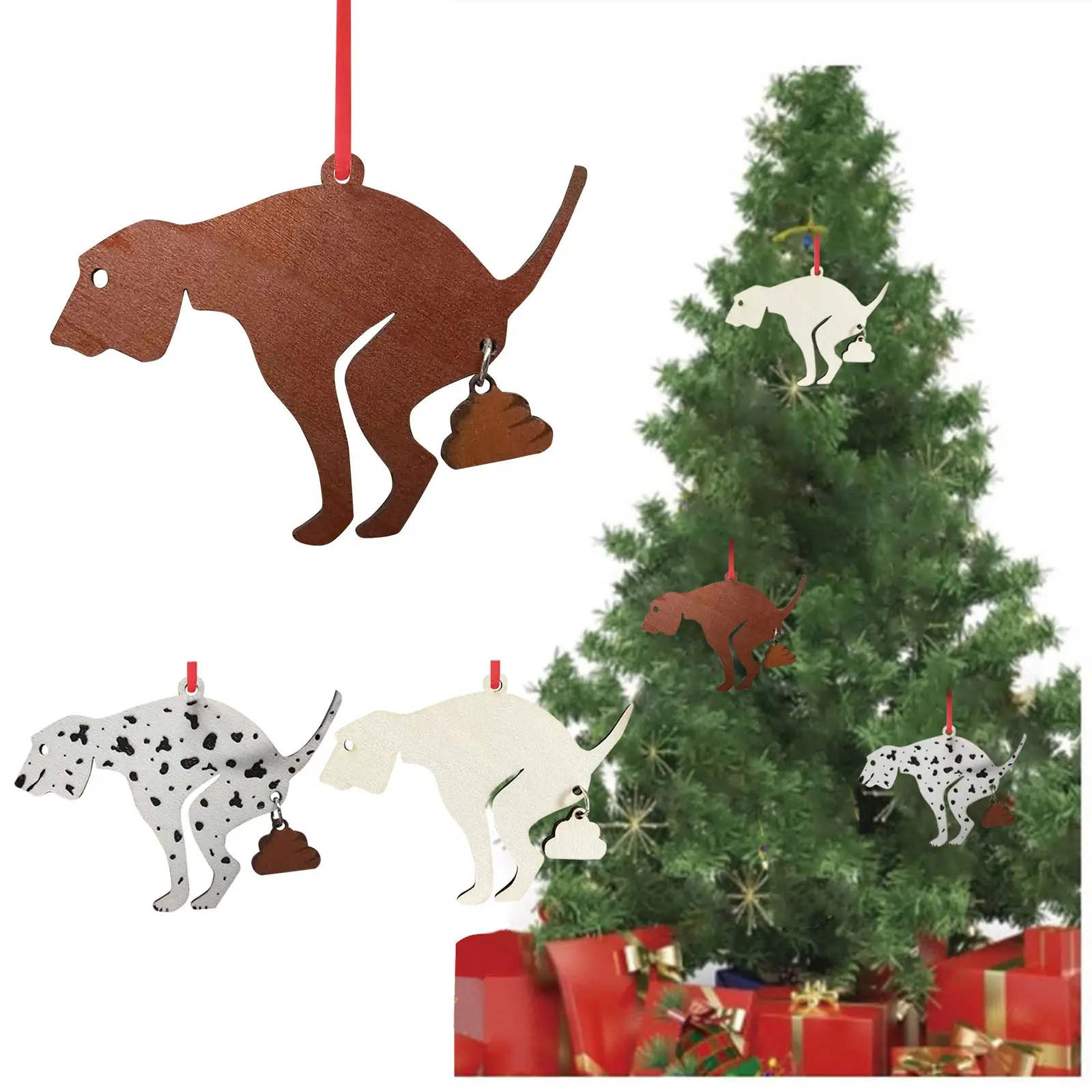 1pcs Christmas Natural Wooden Chip Wooden Snow Dog Pendant Christmas Tree Hanging Ornaments Pendant Navidad Decoration DIY Craft