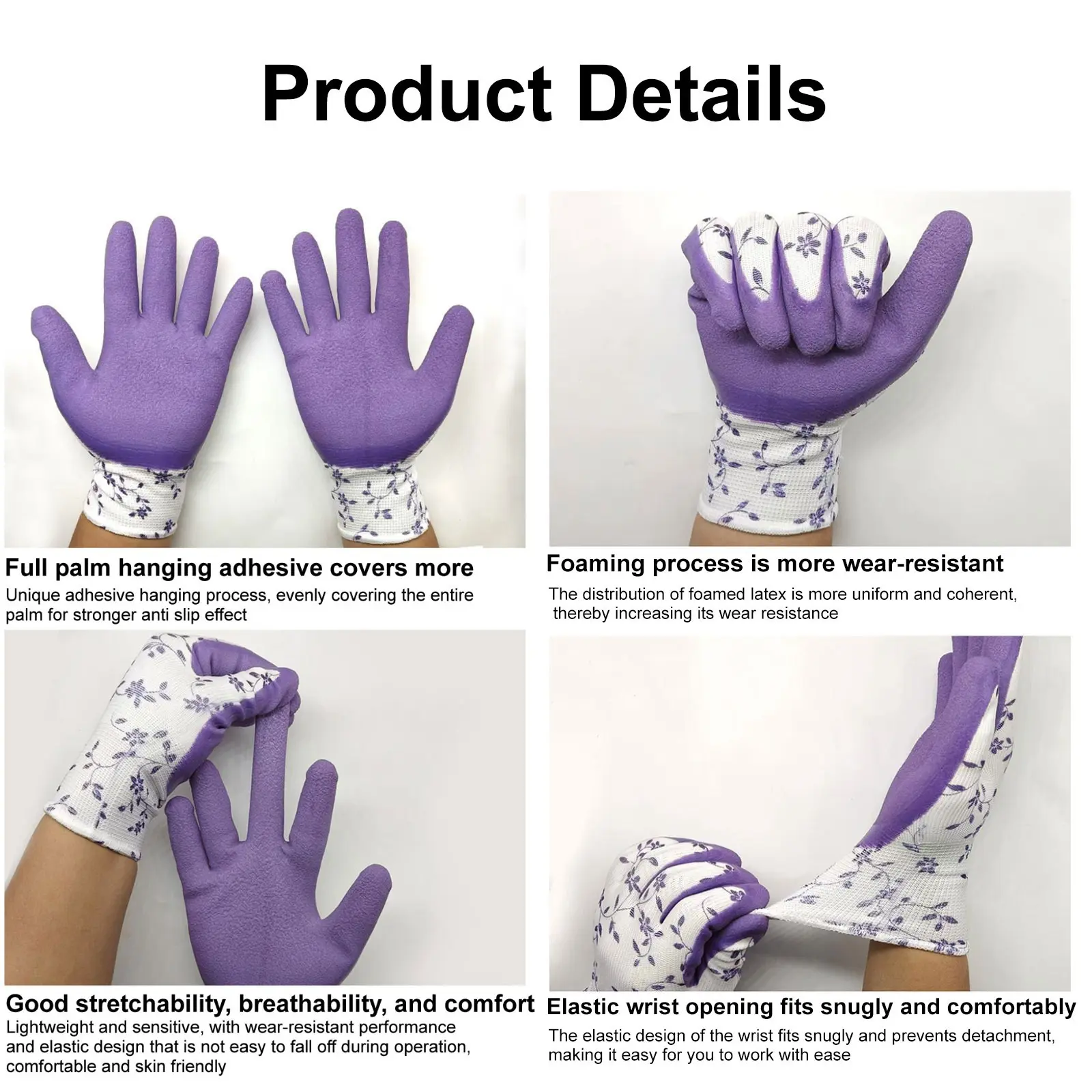 Garden Gloves One Size for Women Breathable Foam Latex Working Gloves, for Gardening Landscape DIY Rubber Gloves