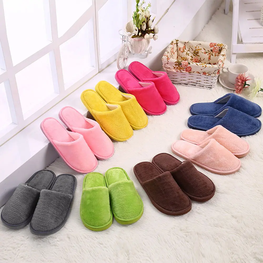 Men's Winter Slippers Warm Bedroom Plush Shoes Home Floor Soft Indoors Thin Velvet Solid Color Non Slip Half Drag Slipper