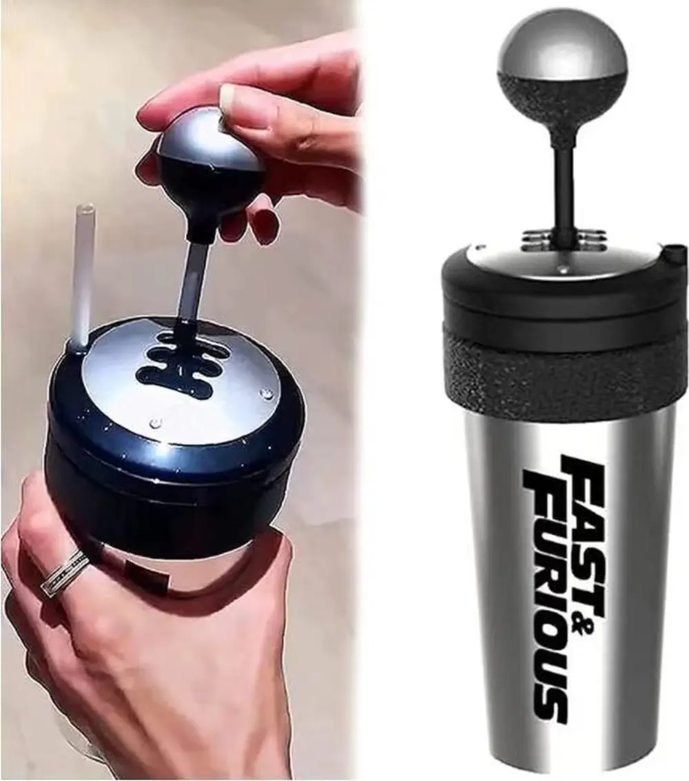650ml Fast and Furious 9 Creative Gearshift Cup with Straw and Lid Rocker Shift Style Water Cup, Portable Gear Lever Cup