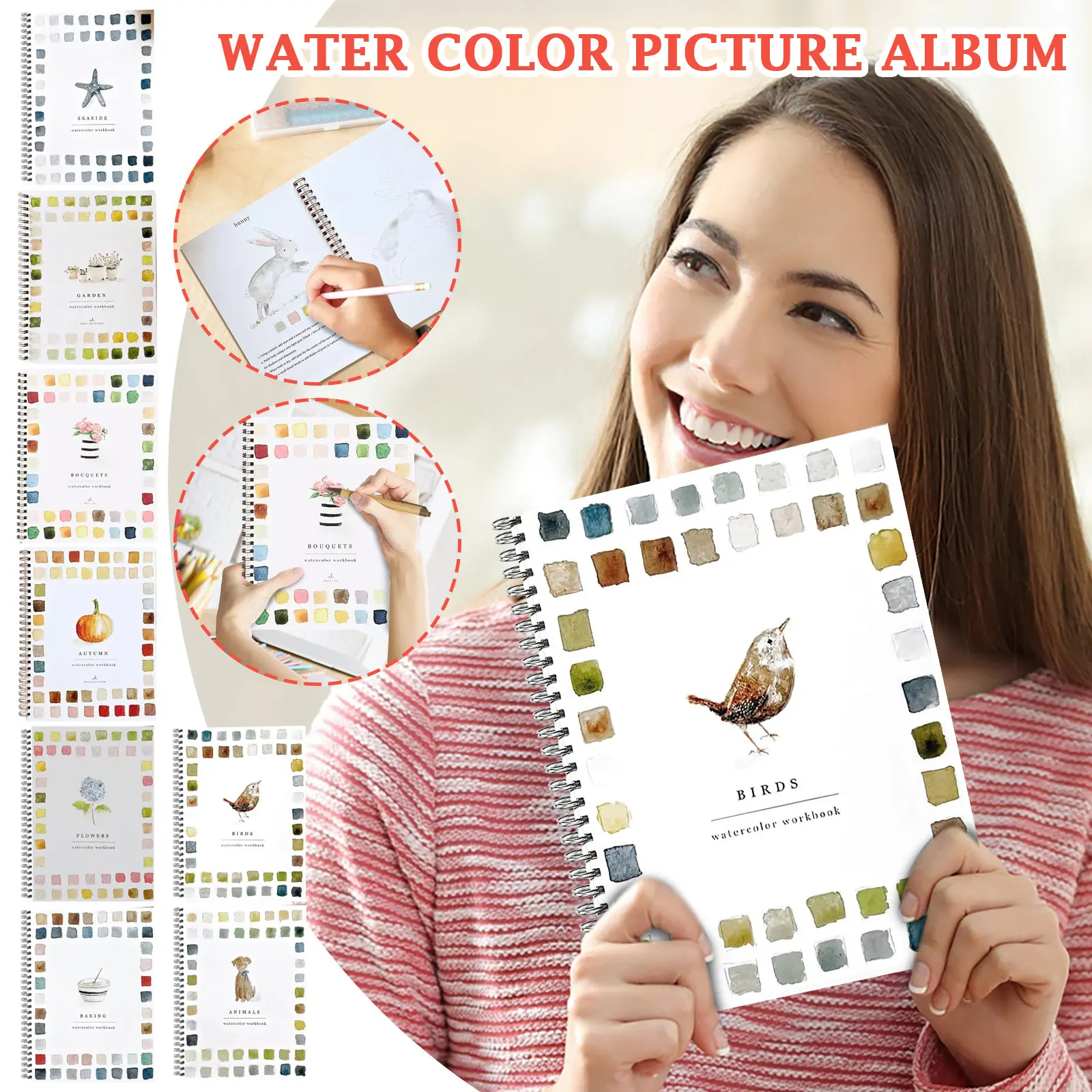 Watercolor Workbooks Beginner Friendly Birds Coloring Book Art Crafts Painting Supplies Water Color Book For Kids Adult Painting