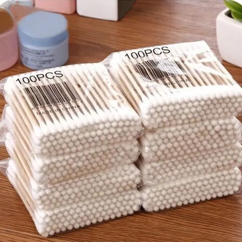 500pcs Double Head Wood Cotton Swab Nose Ears Cleaning Women Makeup Tools Lipstik Cotton Buds Tip Sticks Bastoncillos Oidos
