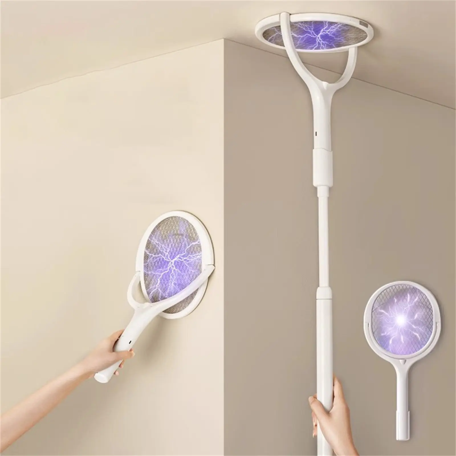 Rotating Head Rechargeable Fly Swatter Electric Fly Swatter Racket Bug Zapper Racket Indoor Bug Zapper Indoor Fly Zapper