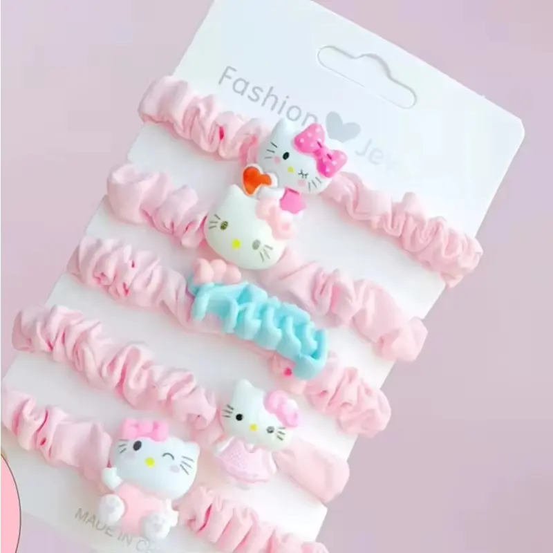 5Pcs Cute Sanrio Hair Rope for Girls Hello Kitty Hair Accessories Toddler Girl Headwear Gifts