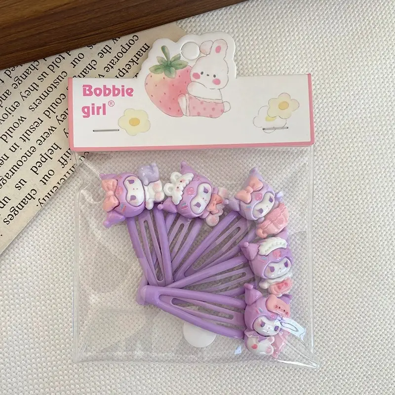 5Pcs Kawaii Toddler Girl Hair Clips Sanrio Kuromi My melody KT cat BB Clips Kids Girl Headwear Hair Accessories