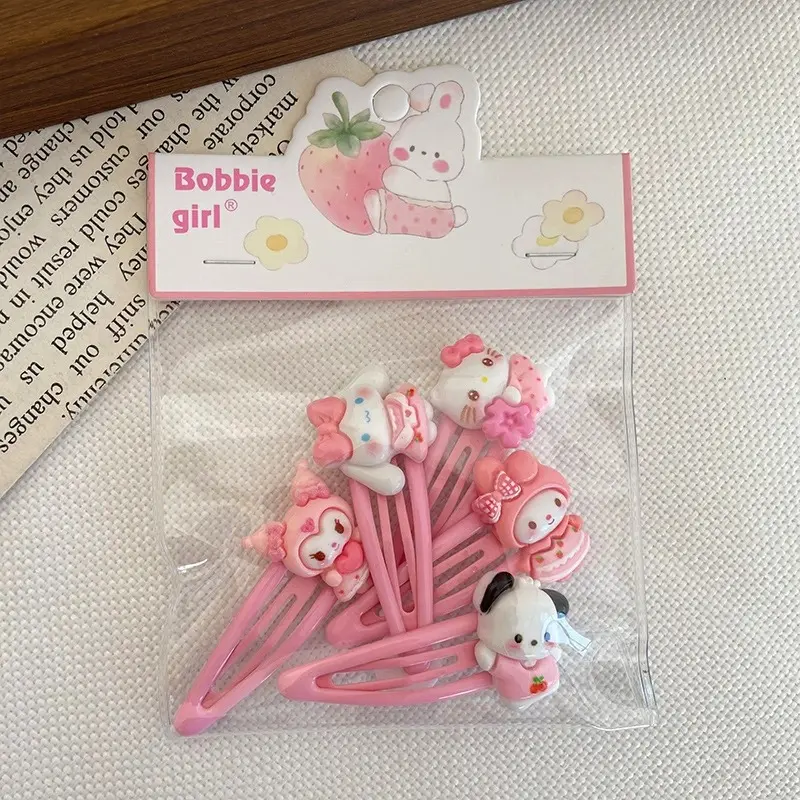 5Pcs Kawaii Toddler Girl Hair Clips Sanrio Kuromi My melody KT cat BB Clips Kids Girl Headwear Hair Accessories
