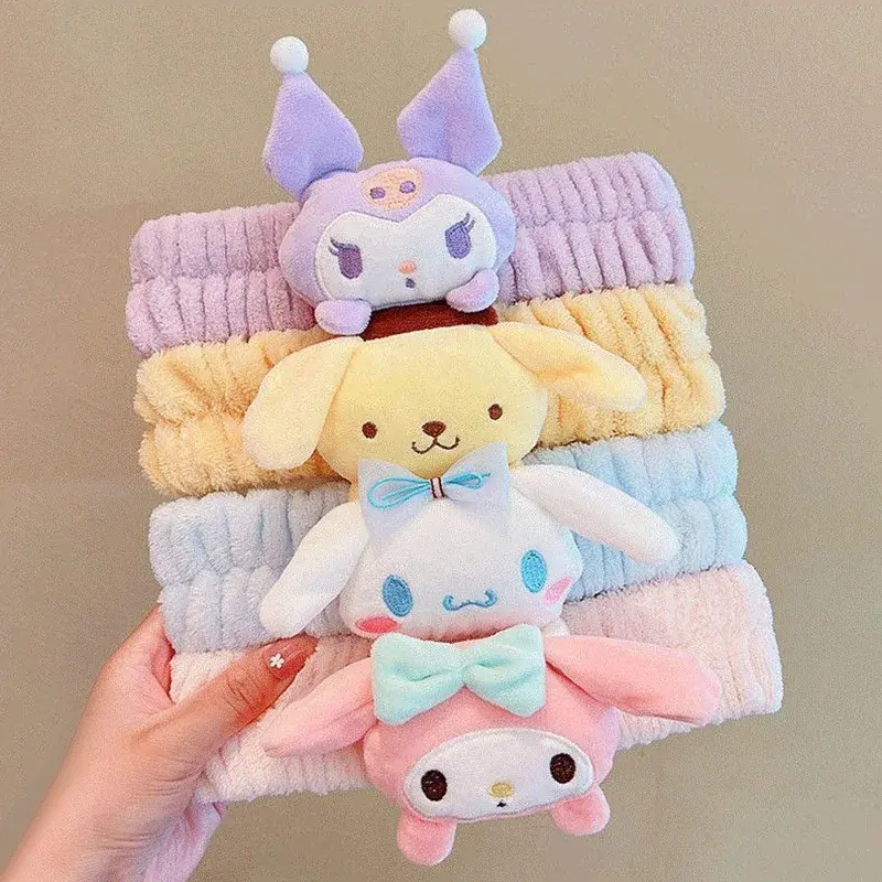 Sanrio Kuromi Melody Girls Plush Doll Face Wash Hairband Kawaii Cinnamoroll Sweet Non Slip Elastic Baby Hair Accessories