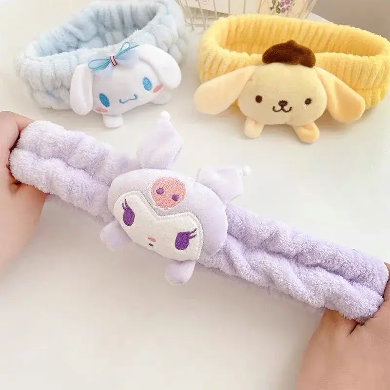 Sanrio Kuromi Melody Girls Plush Doll Face Wash Hairband Kawaii Cinnamoroll Sweet Non Slip Elastic Baby Hair Accessories