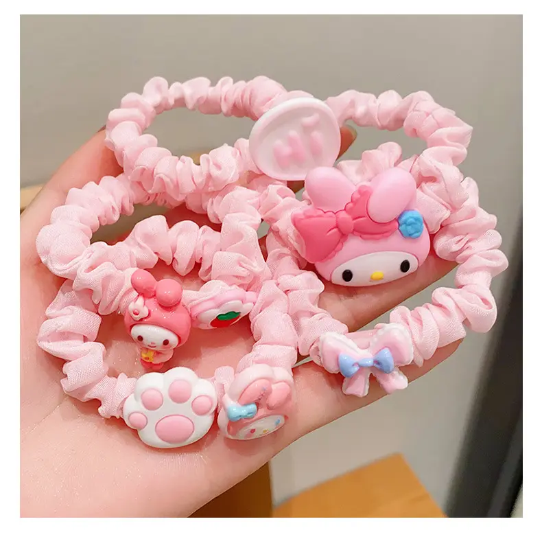 5pcs Sanrio Cartoon Hair Bands Melody Cute Girl Hair Accessories Little Girl Ties Hair with Hair Loops Baby Accessories