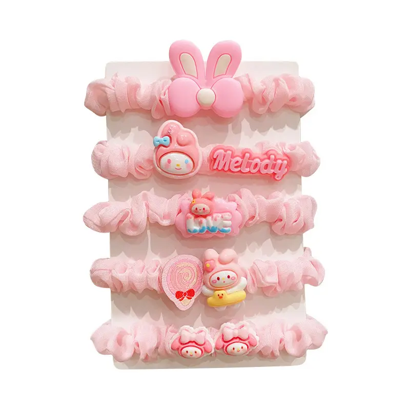 5pcs Sanrio Cartoon Hair Bands Melody Cute Girl Hair Accessories Little Girl Ties Hair with Hair Loops Baby Accessories