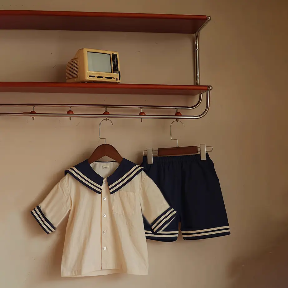 2Pcs Baby Clothes Boy Sets Navy Uniform Toddler Kids Clothes Sets Summer Baby Girls Clothes