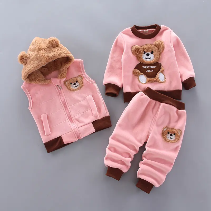 New Children's Warm Three-Piece Girl's Cute Hooded Set Autumn Winter Boy's Fashion Casual Comfortable Suit 12M-4 Years Old