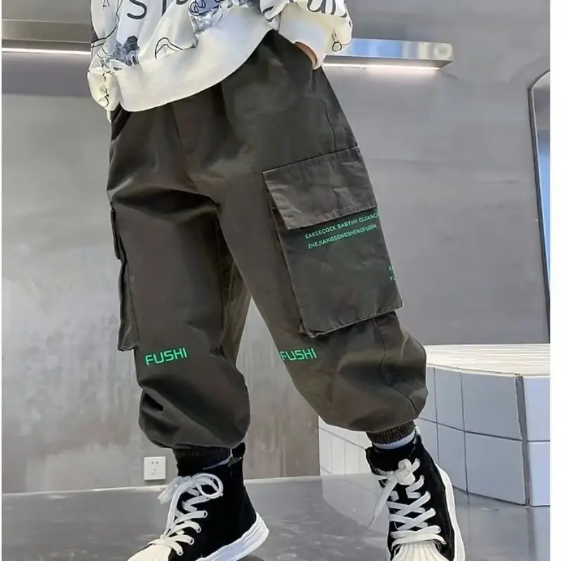 Boys Casual Pants Children Fashion Trousers Spring Autumn Big Kids Sweatpants New Teens Streetwear Baggy Pants 4-14Y