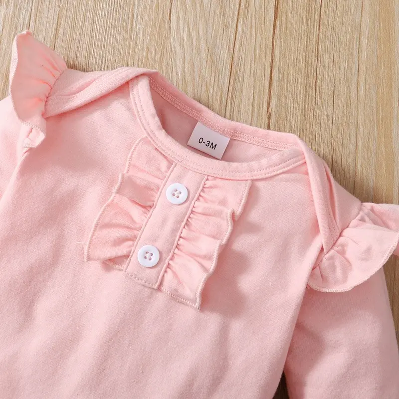 Baby Girl jumpsuit Cute Baby Pink Long sleeves Jumpsuit+ Straps skirt Spring and Autumn Fashion 2pc/Set fit 0-18 Months Newborn