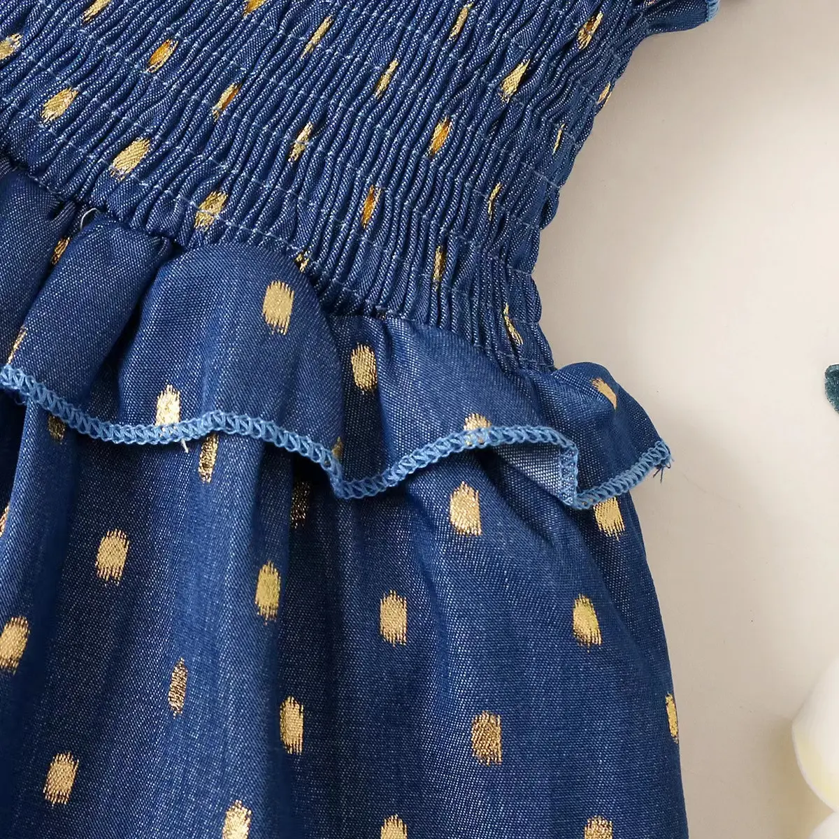 Toddler girl's Shoulder Strap With Round dot Pleated edge+Headband Summer Fashion Dress Suitable for Cute Girls Aged 0-2 Years