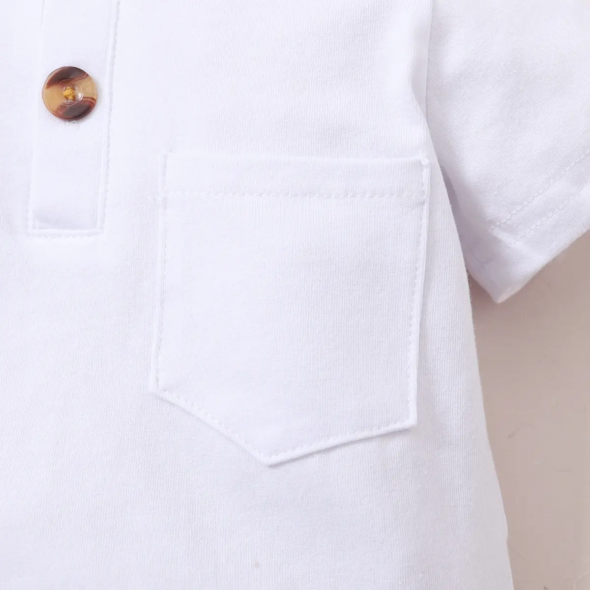 2PC Baby boy Solid color Round Neck Button Short sleeved Khaki Shorts Summer Casual Set Suitable for Toddlers aged 0-2  Years