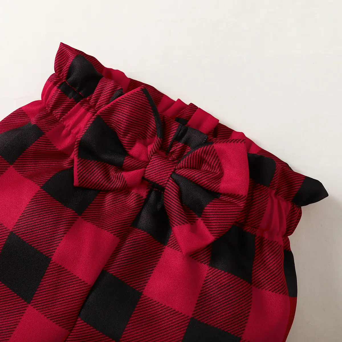 3PC Christmas Set Letter Printed Long sleeved Bodysuit  Bow Checkered Pants+ headband Suitable 0-18 Months Baby Girl Holiday Set