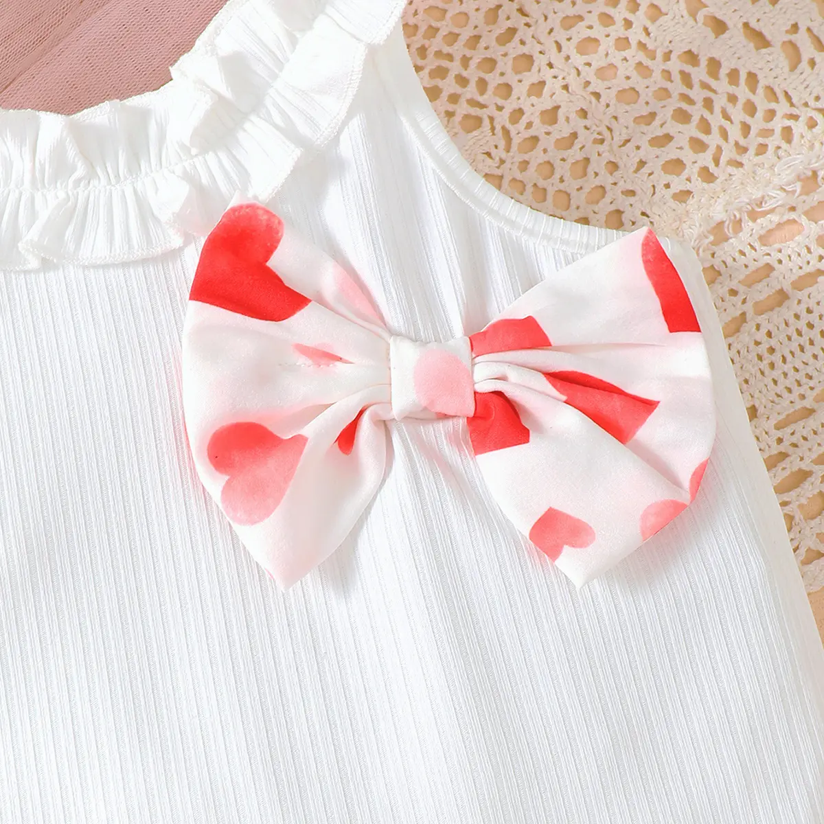 Kid Girls Summer Set Off Shoulder Bow Top Love the heart Printed Irregular Half Skirt Fashion Set Suitable for Girls Aged 4-7