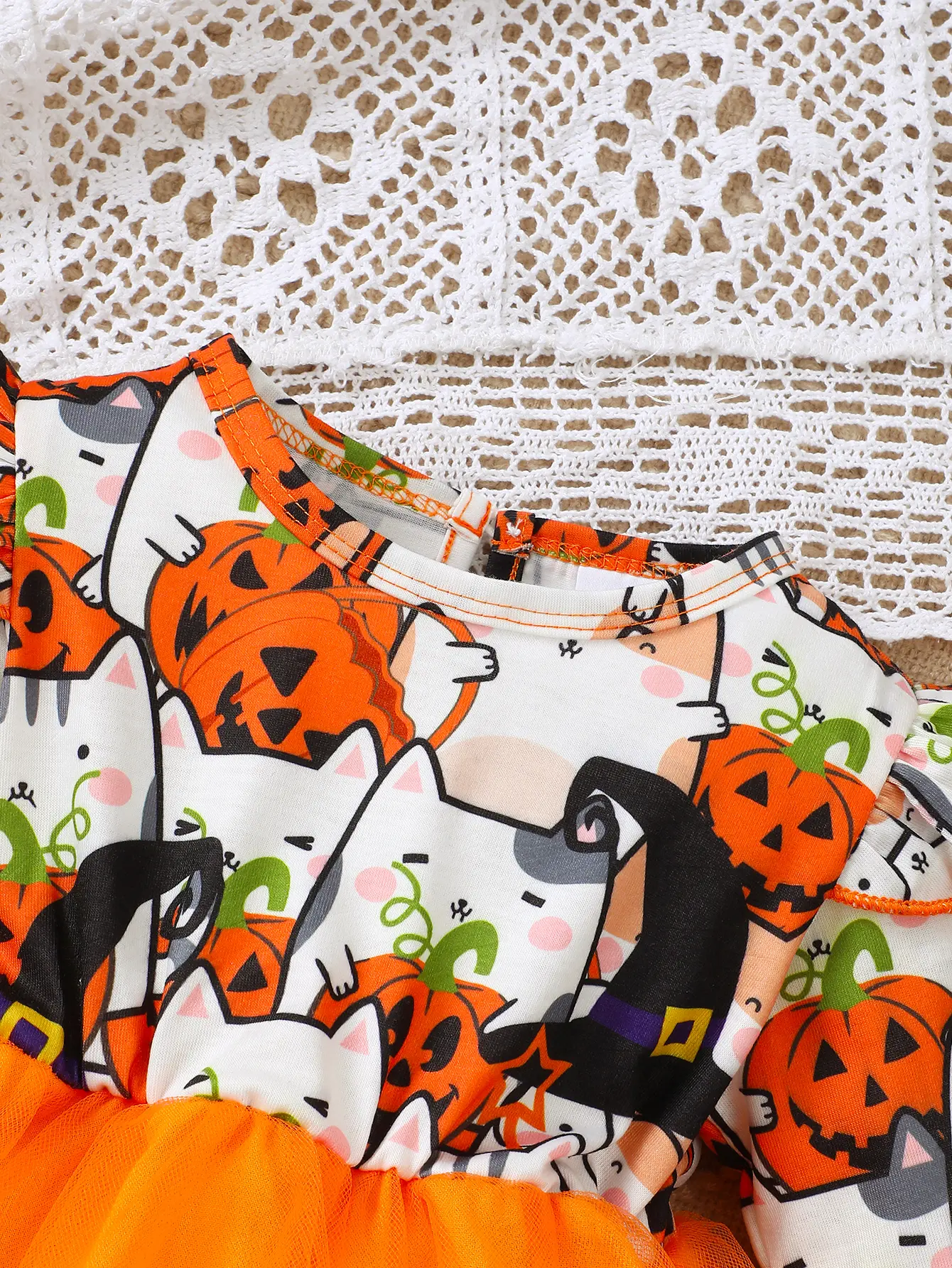 0-3 Year old Children's Girl Dress Round neck Cartoon Halloween Element  Tulle Long sleeved Dress Girl Halloween Party  Dress