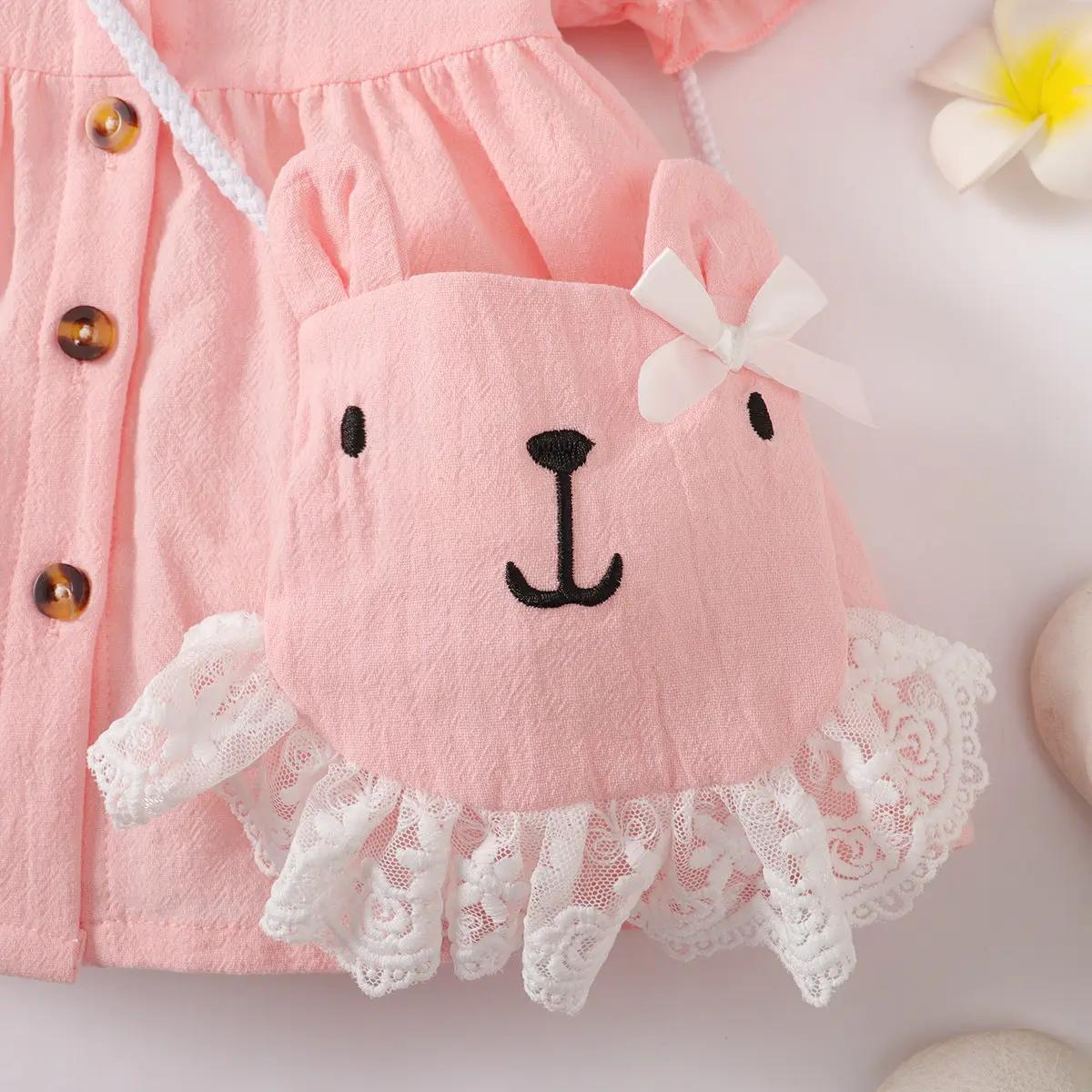 0-24 Months Baby Girl Dress Bubble Sleeve Solid color Dress+Lace Edge Small Bag 2Pcs/Set Toddler Baby girl Summer Dress