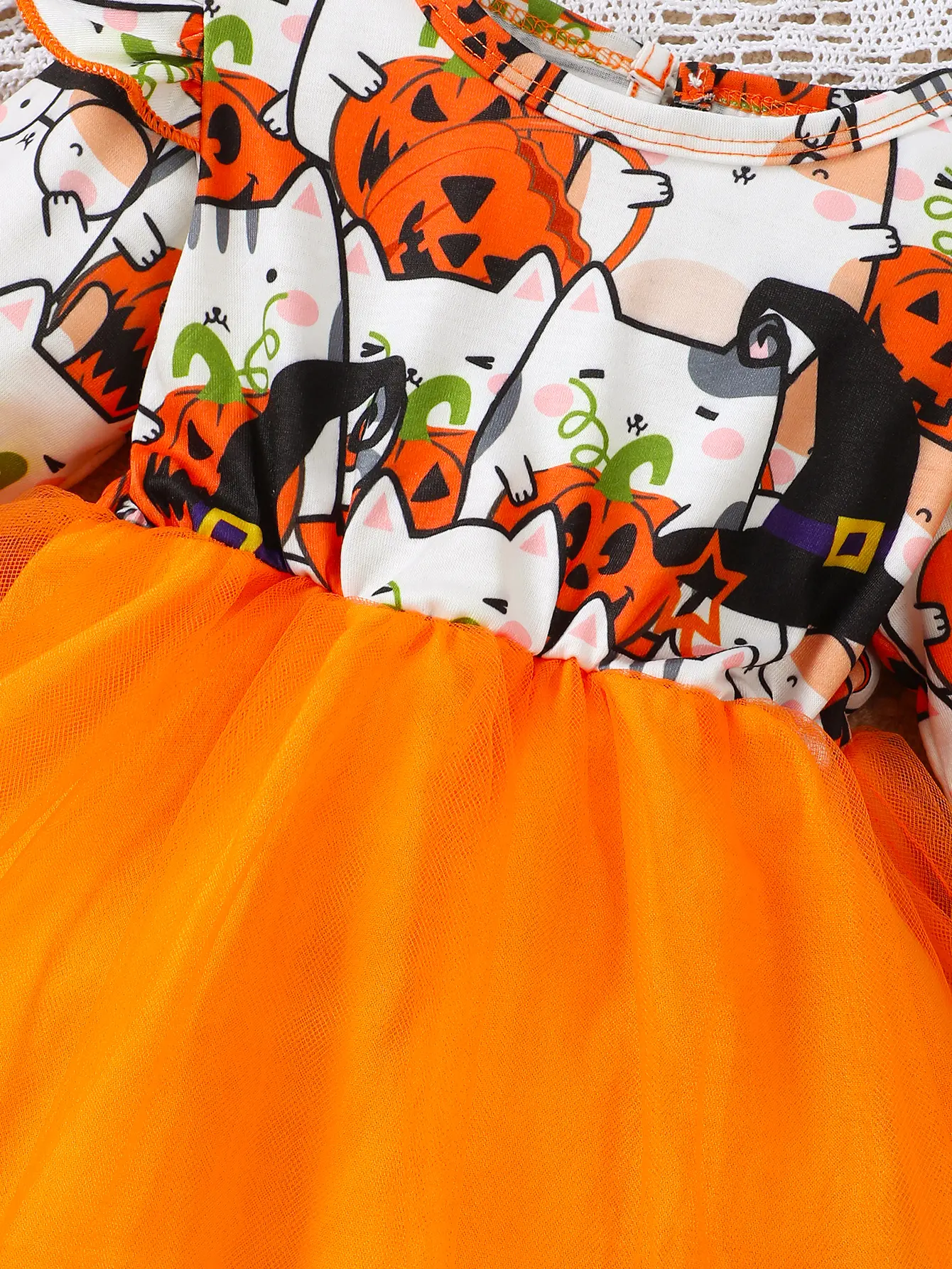0-3 Year old Children's Girl Dress Round neck Cartoon Halloween Element  Tulle Long sleeved Dress Girl Halloween Party  Dress