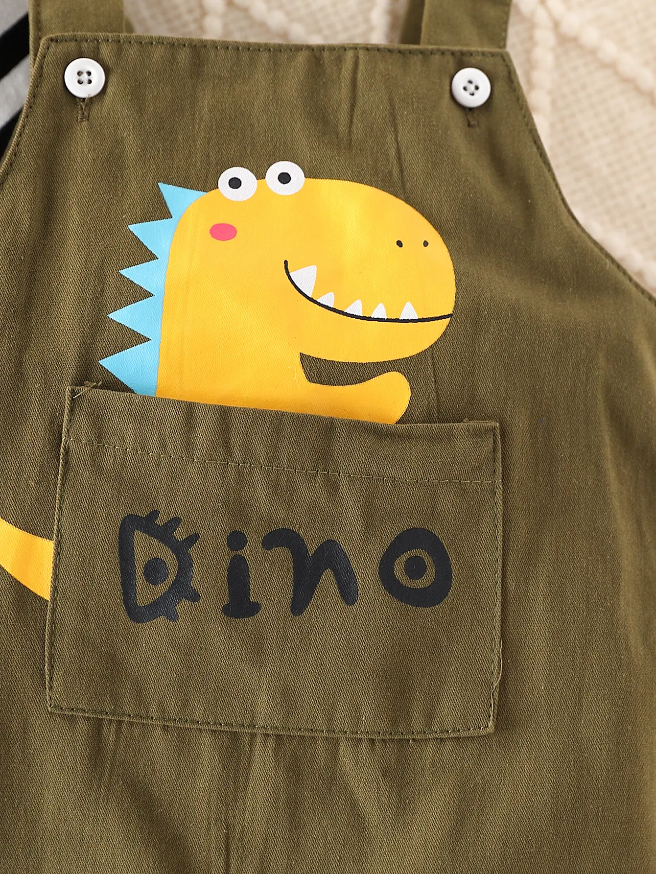 0-18 Months Baby Boy Set Black White Striped tops+cartoon dinosaur printed overalls 2Pcs/Set Baby Boy Spring Autumn Casual set
