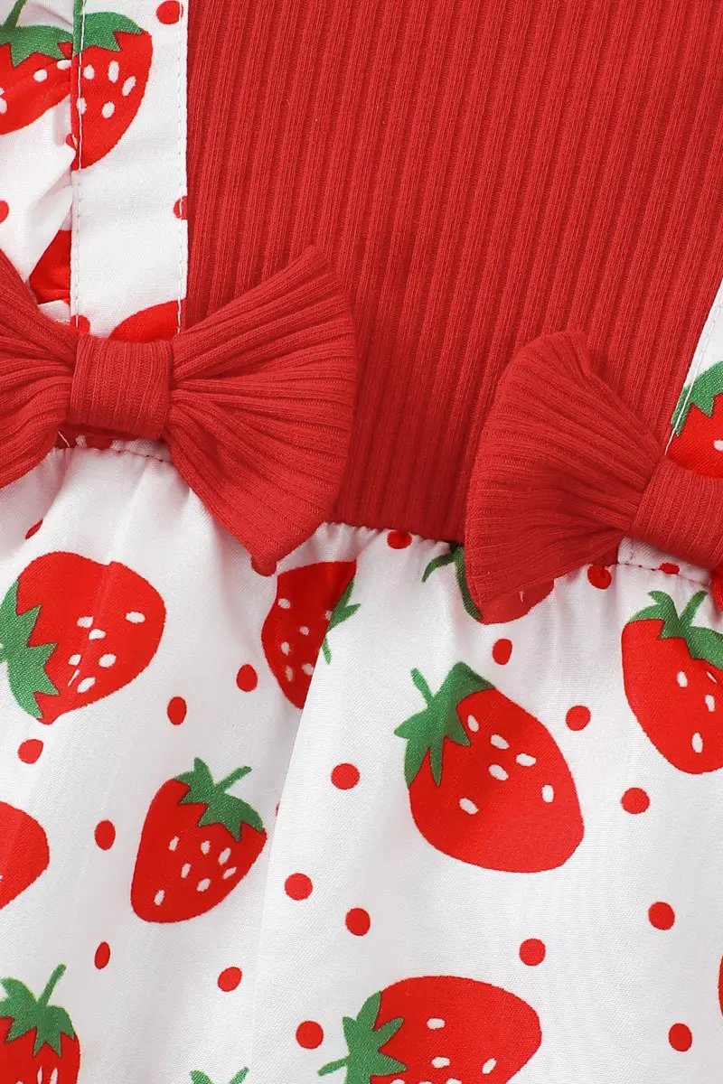 Summer Baby Girl Jumpsuit Strawberry Print and Butterfly Knot Splicing Bodysuit suitable for Newborns Baby girl 0-18 Months