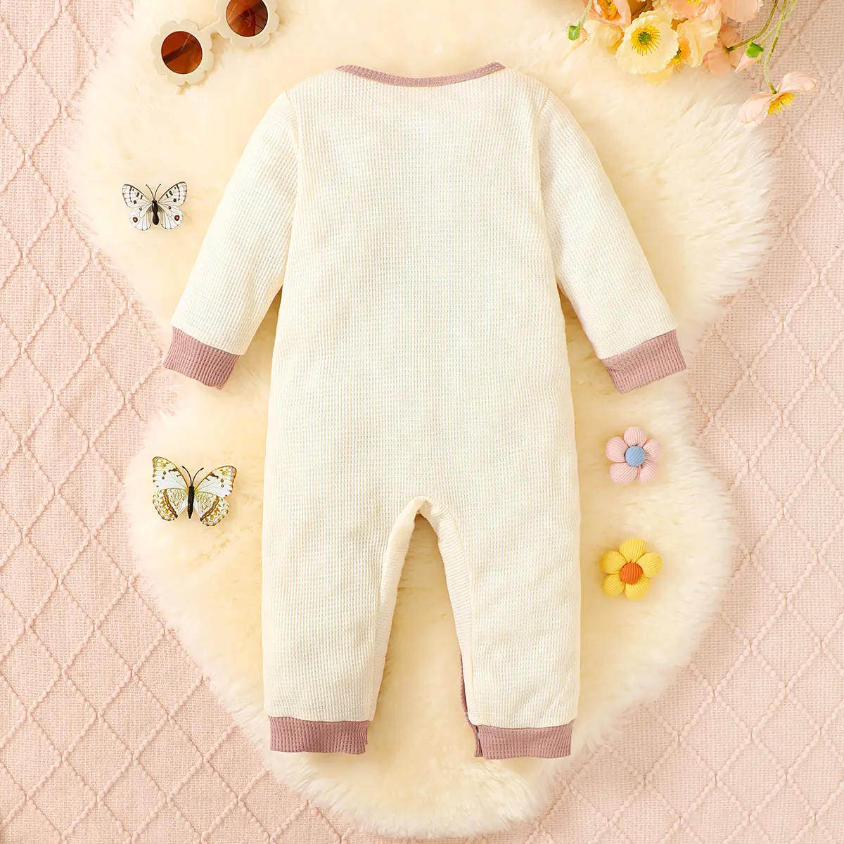 Newborn Baby Girl Jumpsuit Apricot Knit Flower Long sleeved Jumpsuit for Autumn Crawling Clothes for Baby Girls aged 0-12 Months