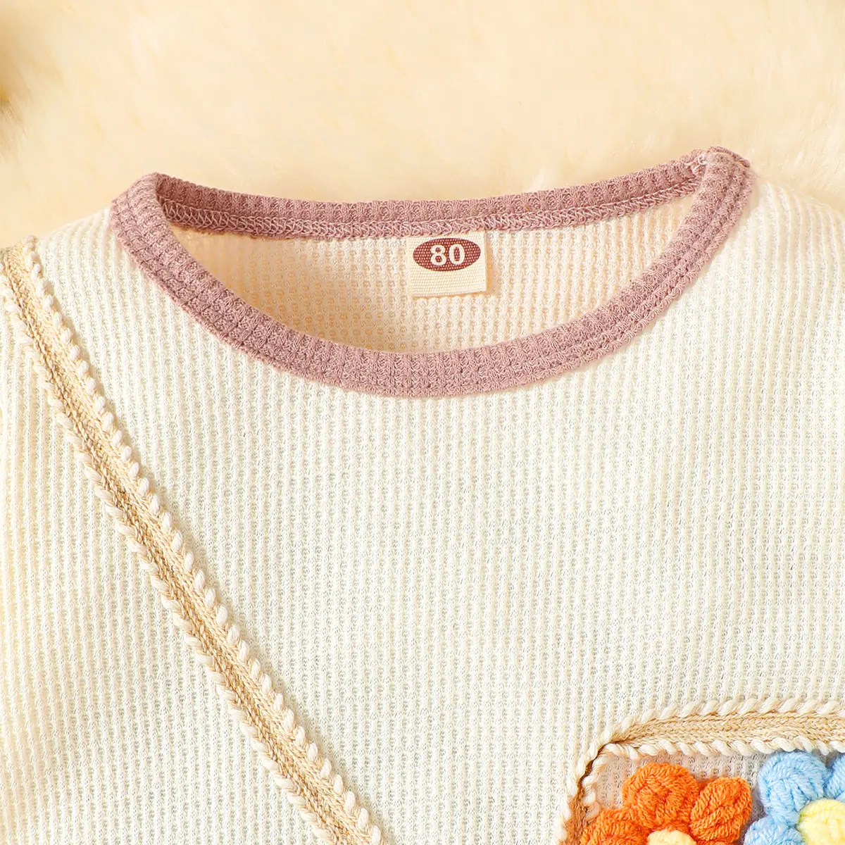 Newborn Baby Girl Jumpsuit Apricot Knit Flower Long sleeved Jumpsuit for Autumn Crawling Clothes for Baby Girls aged 0-12 Months