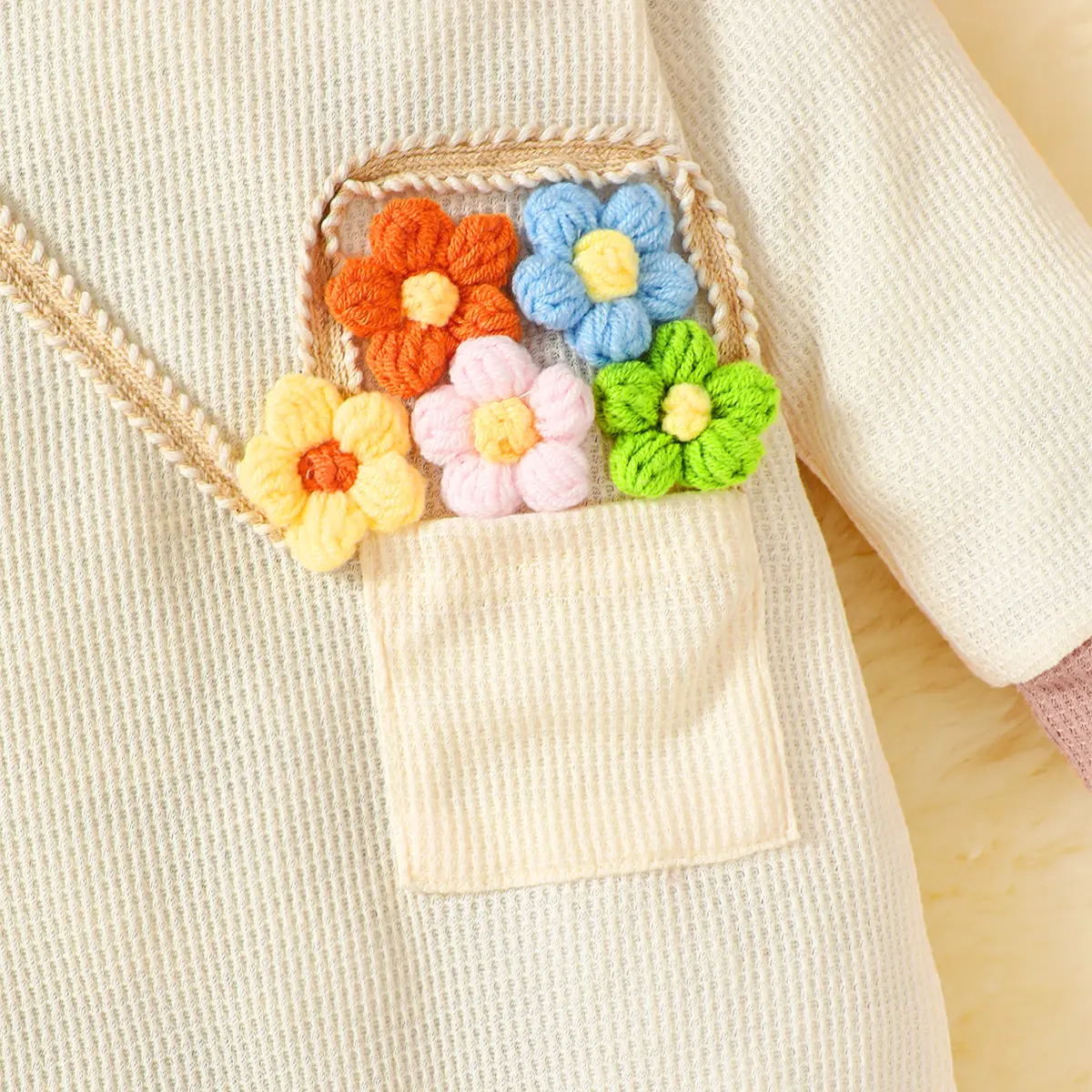 Newborn Baby Girl Jumpsuit Apricot Knit Flower Long sleeved Jumpsuit for Autumn Crawling Clothes for Baby Girls aged 0-12 Months