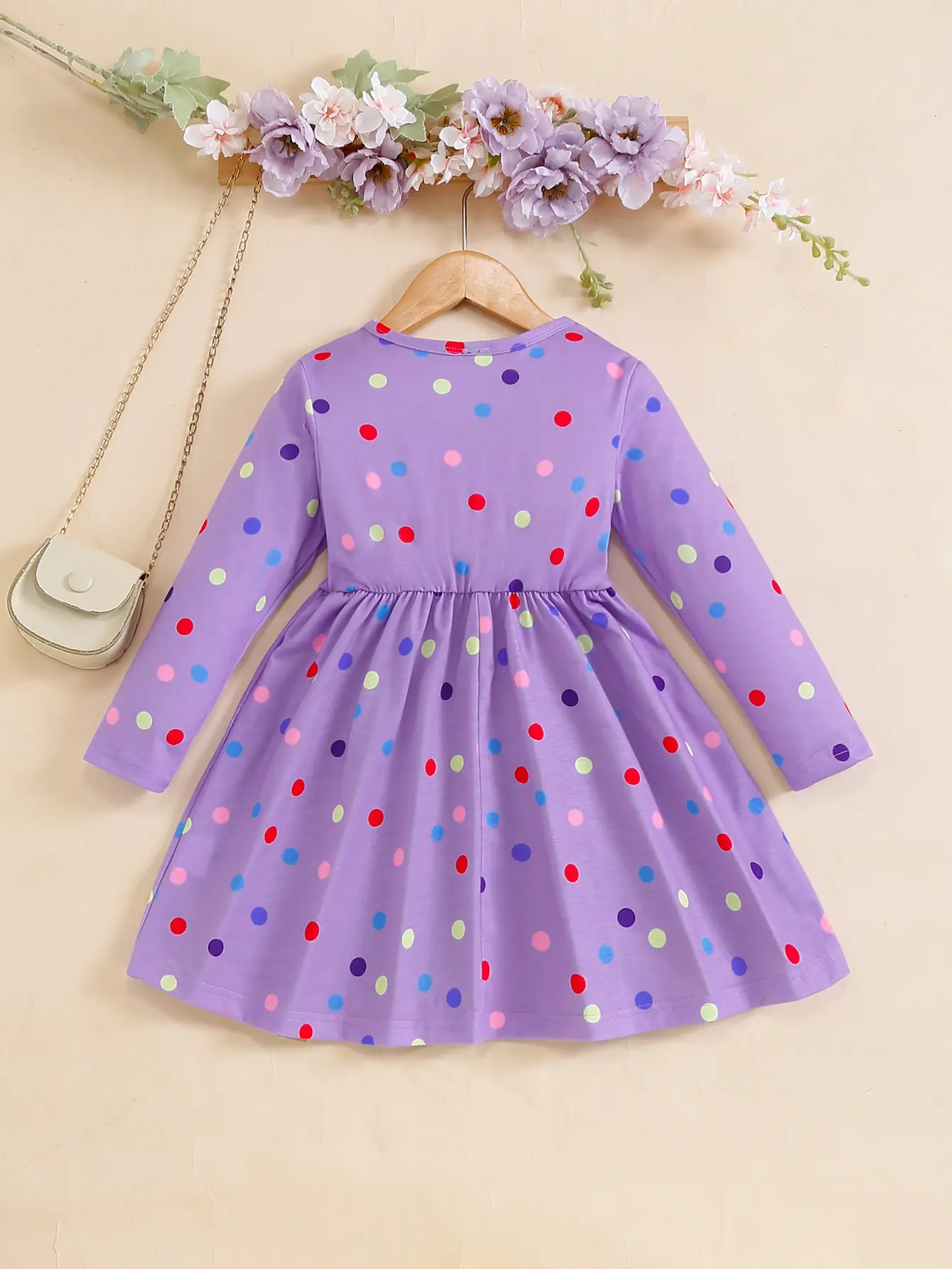 4-7 Year Children Girls Spring  Autumn Dress Rainbow Polka Dot Long sleeves Dress Girl  Fashionable Clothing