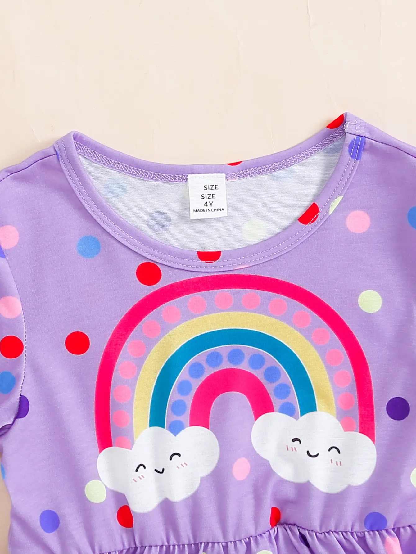 4-7 Year Children Girls Spring  Autumn Dress Rainbow Polka Dot Long sleeves Dress Girl  Fashionable Clothing