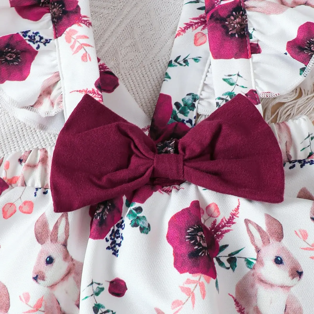 Baby girl Summer Set Solid Color Jumpsuit+Rabbit Printed Shoulder Strap skirt+Headband Set for 0-18 Months Cute Female Babies