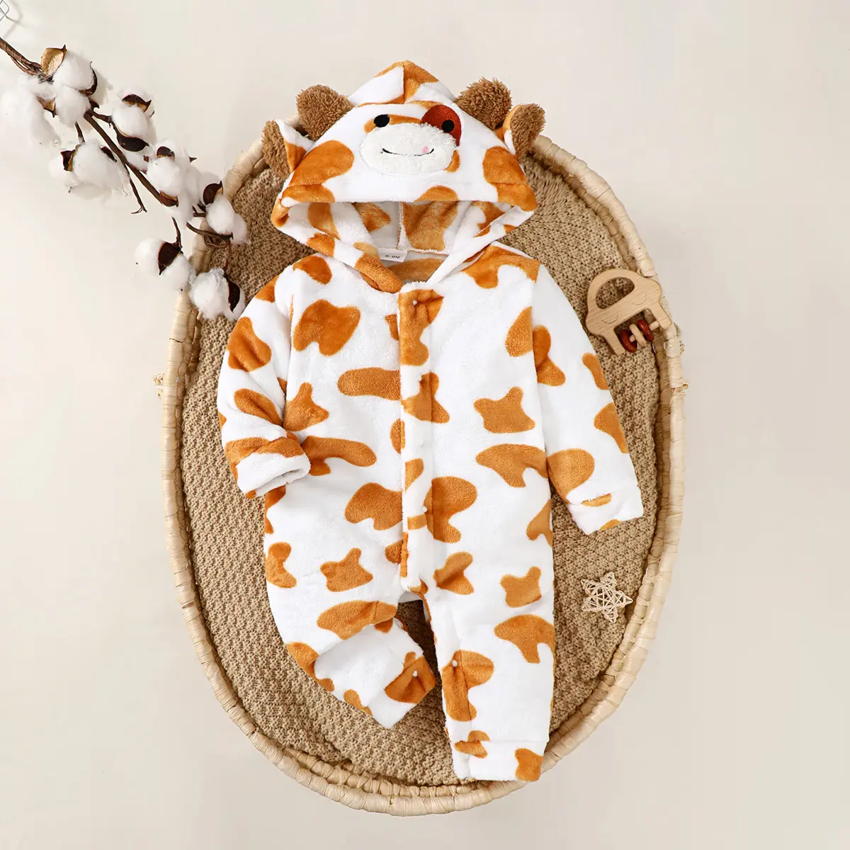 0-18 Month old Baby boy Plush Jumpsuit Hooded Long sleeved Warm Jumpsuit suitable for Newborns' Autumn and Winter Clothing