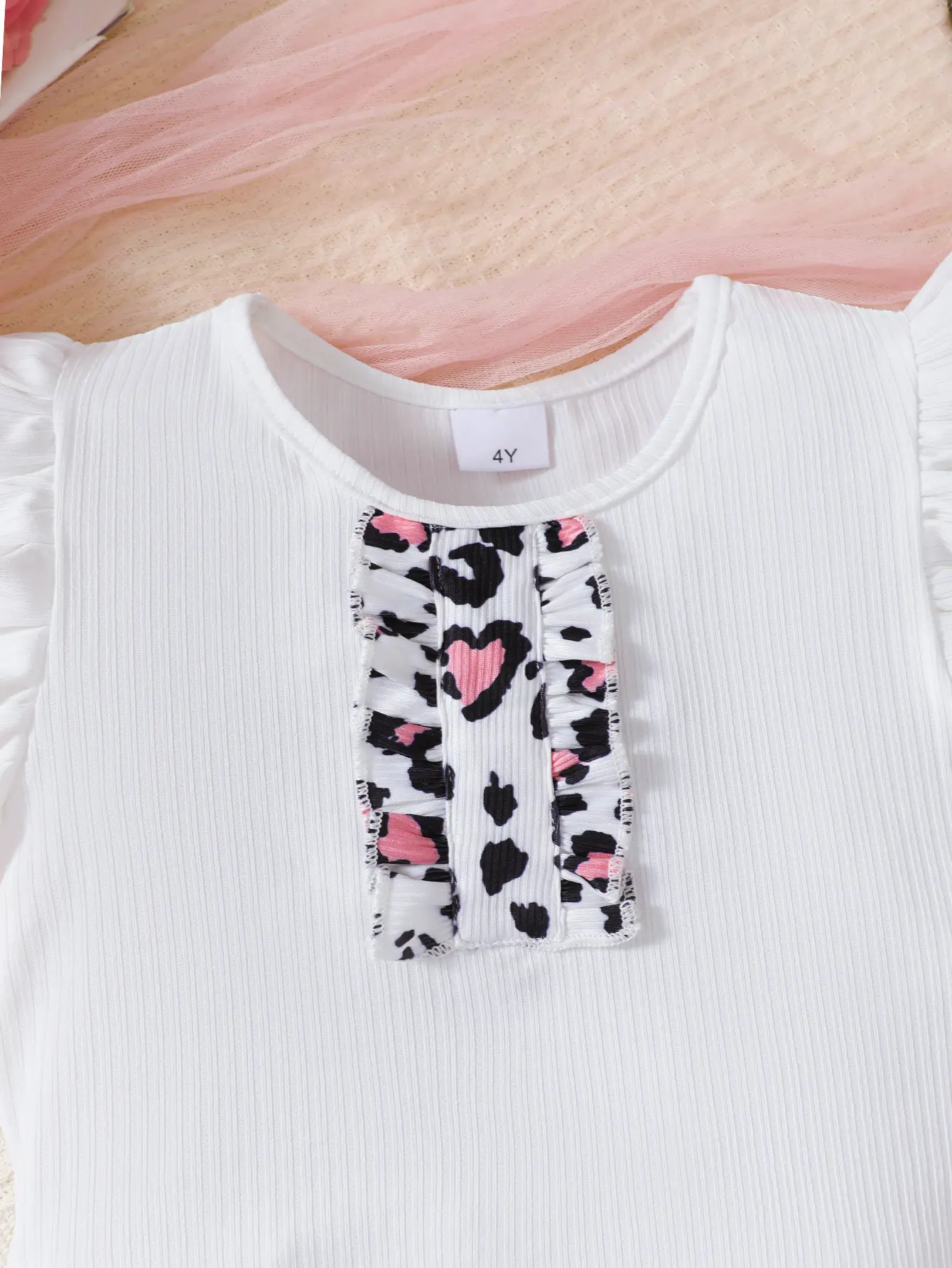 2Pcs Children's clothing Girl Flying sleeve White Top Leopard Print Bow Skirt Set for 4-7 Year old Girls Summer Fashion Set
