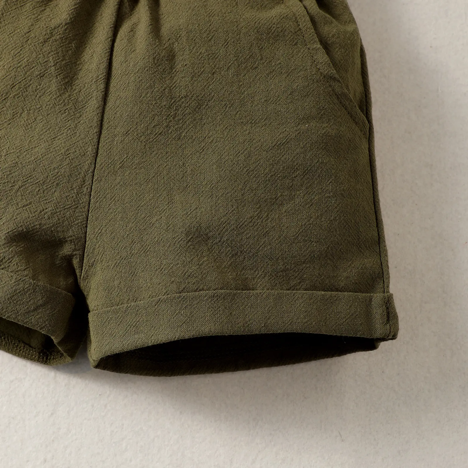 Baby boy Casual Set solid Color Top+Military green short sleeved Two-piece Set suitable for Toddlers aged 0-24 Months Summer Set