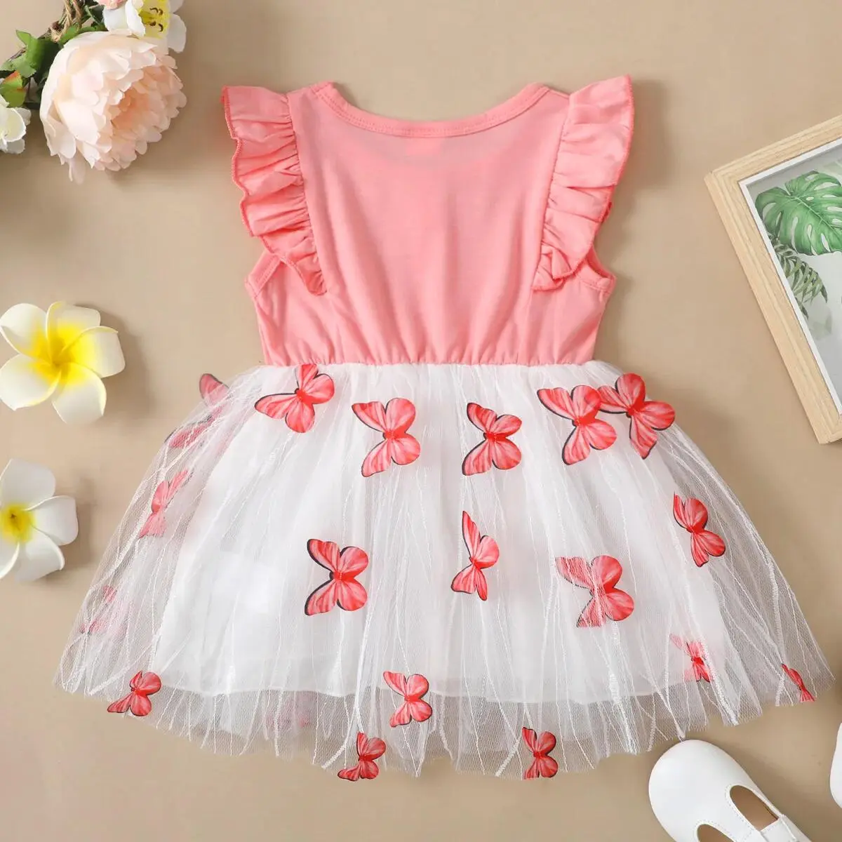 1-5 Years Kids Girl Princess Dress Beautiful Butterfly Ruffle Tulle Dress Toddler Girl Birthday Party Skirt Fashion Baby Clothes