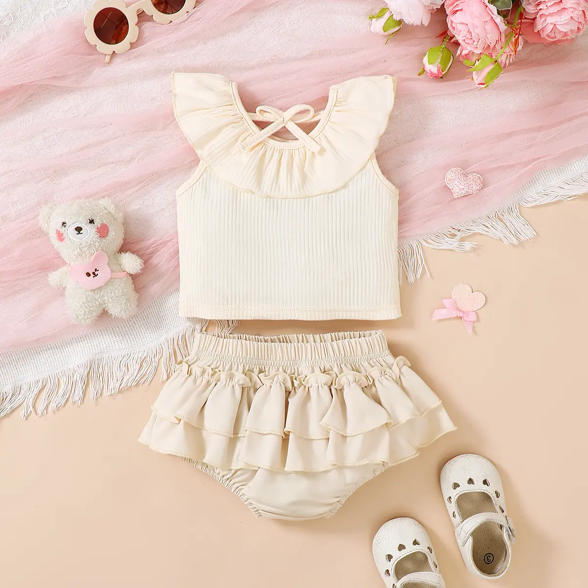 0-3 Year Baby Girl Doll Collar Sleeveless Top+Cake Skirt Set Toddler Summer Set fit for Mothers' Little Princess Baby Clothing