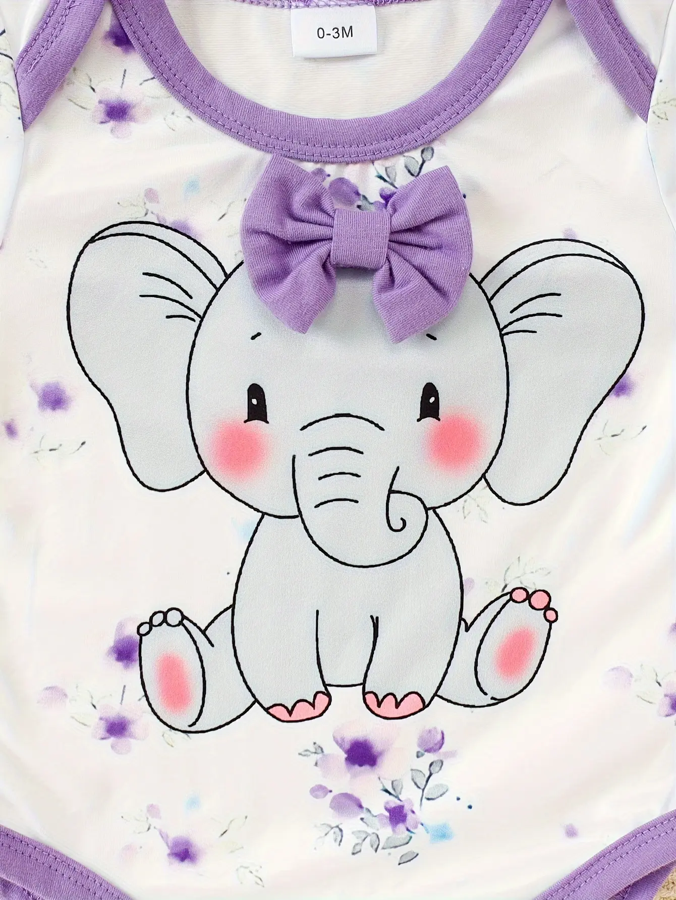 3Pcs/Set Baby girl Cute Elephant Purple Bodysuit+pants+Hat Set Suitable for Newborns aged 0-12 Months in Spring and Autumn